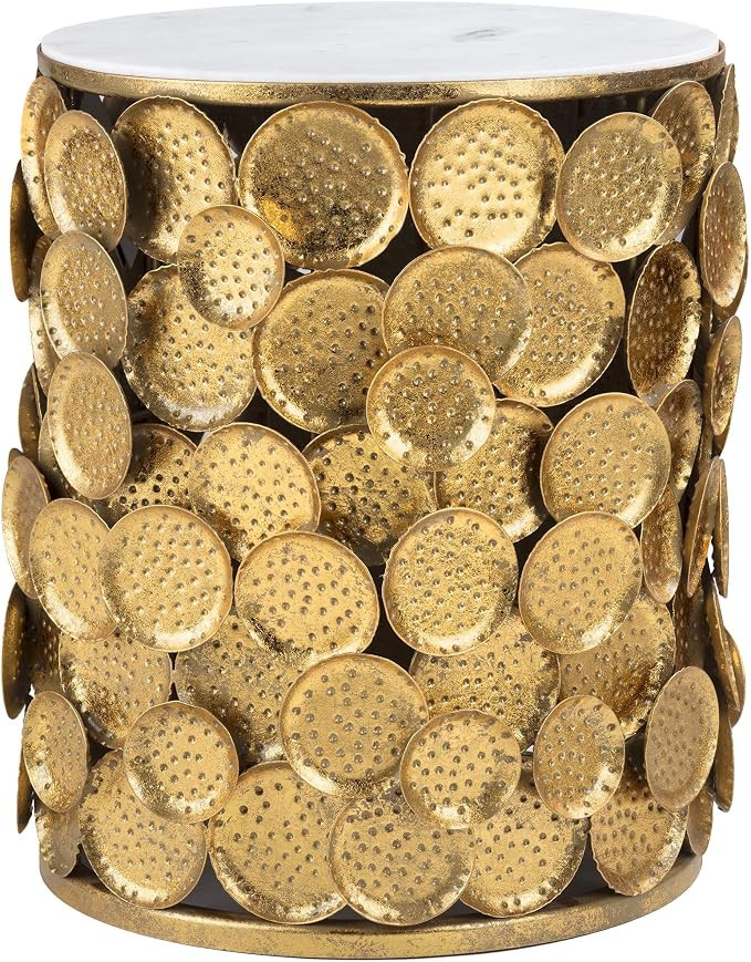 TOV Furniture Brie Round Marble Top Side Table, 16", Gold | Amazon (US)