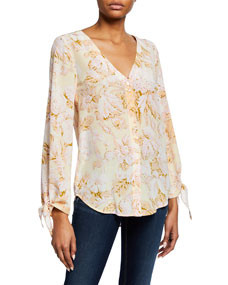 Kimberly Floral-Print Button-Front Long-Sleeve Silk Blouse | Bergdorf Goodman