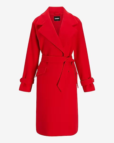 Belted Wrap Front Faux Wool Coat | Express