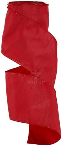 MEEDEE Red Dupioni Wired Ribbon 4 inch Wide Red Faux Silk with 10 Yards Spool Dupion Wired Edge R... | Amazon (US)