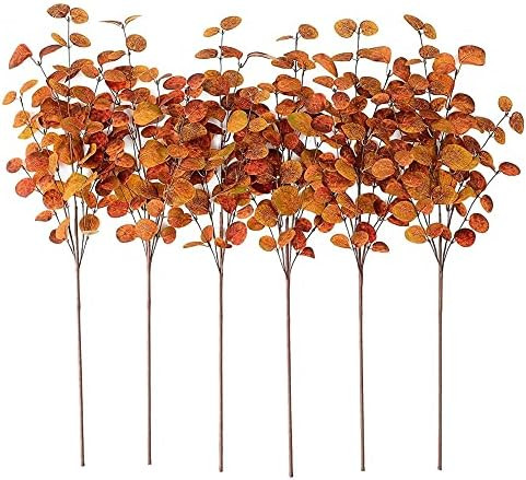 YNYLCHMX 6 Pieces Fall Picks Fall Stems Faux Artificial Eucalyptus Stems Golden Eucalyptus Picks ... | Amazon (US)