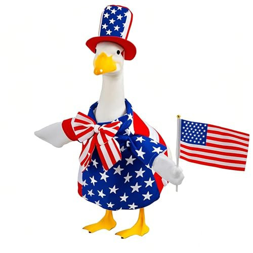 4th of July Porch Goose Outfit for Large 23" High Cement or Plastic Goose Statue, Red Whith and Blue Yard Goose Cloths with Independence Day Flag Decor for Outdoor Lawn Gaden Patio | Amazon (US)