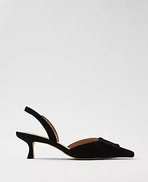 Pointy Toe Buckle Suede Slingback Pumps | Ann Taylor