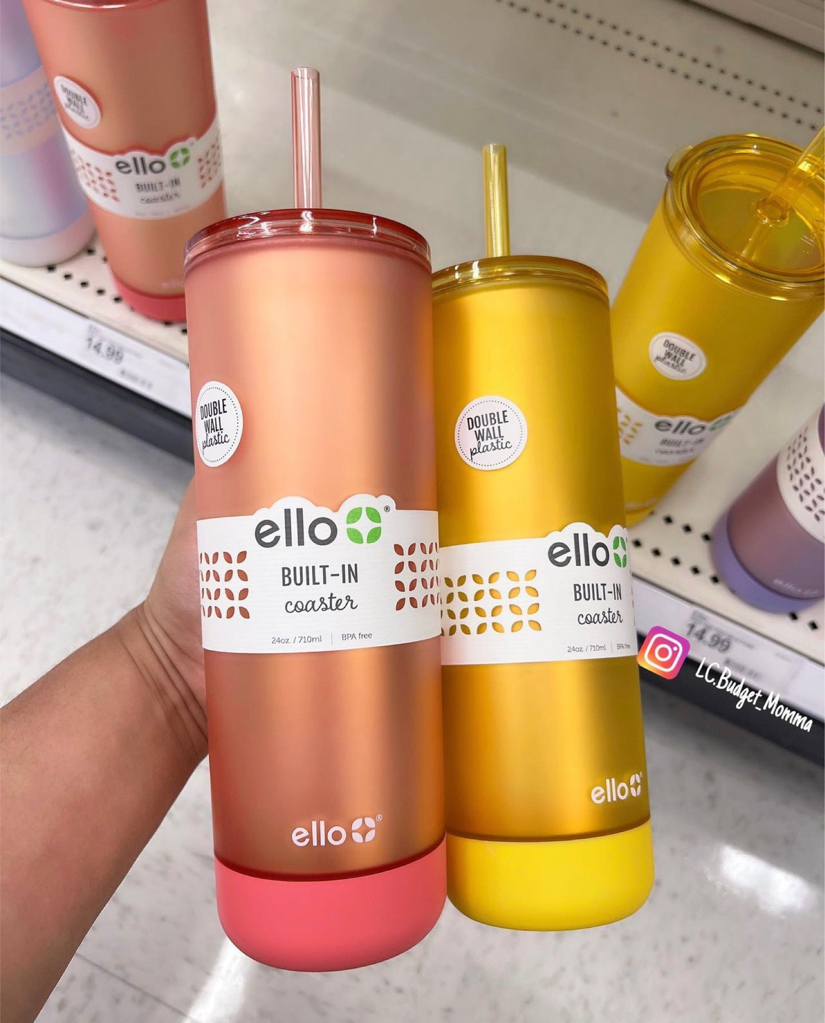 Ello Monterey 24oz Plastic Tumbler with Straw and Built-In Silicone  Coaster, Premium Double Walled Insulation