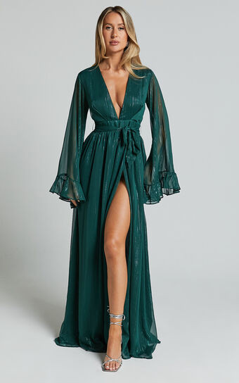 Dangerous Woman Maxi Dress - Plunge Thigh Split Dress in Emerald | Showpo (US, UK & Europe)