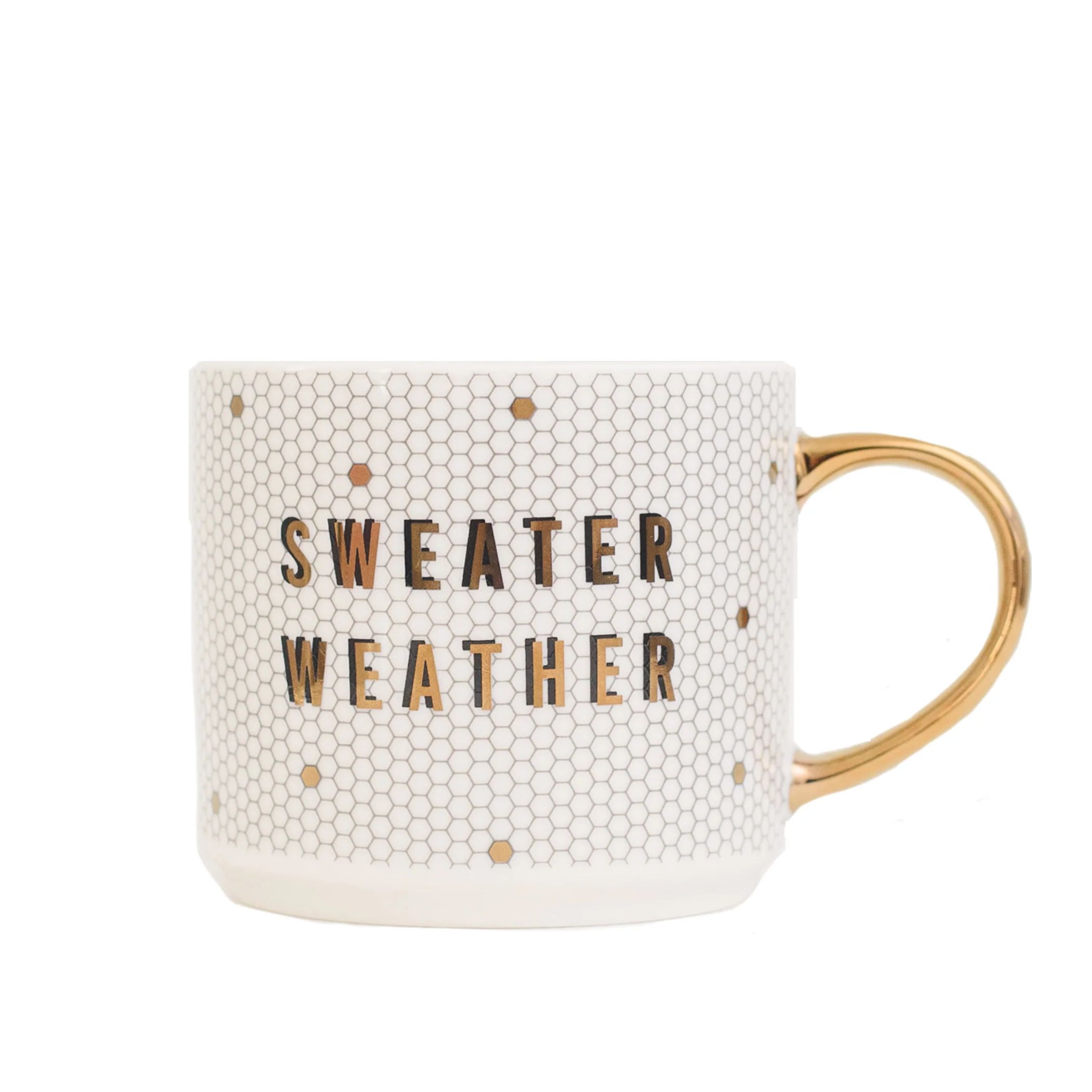 Sweater Weather - White + Gold Honeycomb Tile Coffee Mug | Sweet Water Decor, LLC