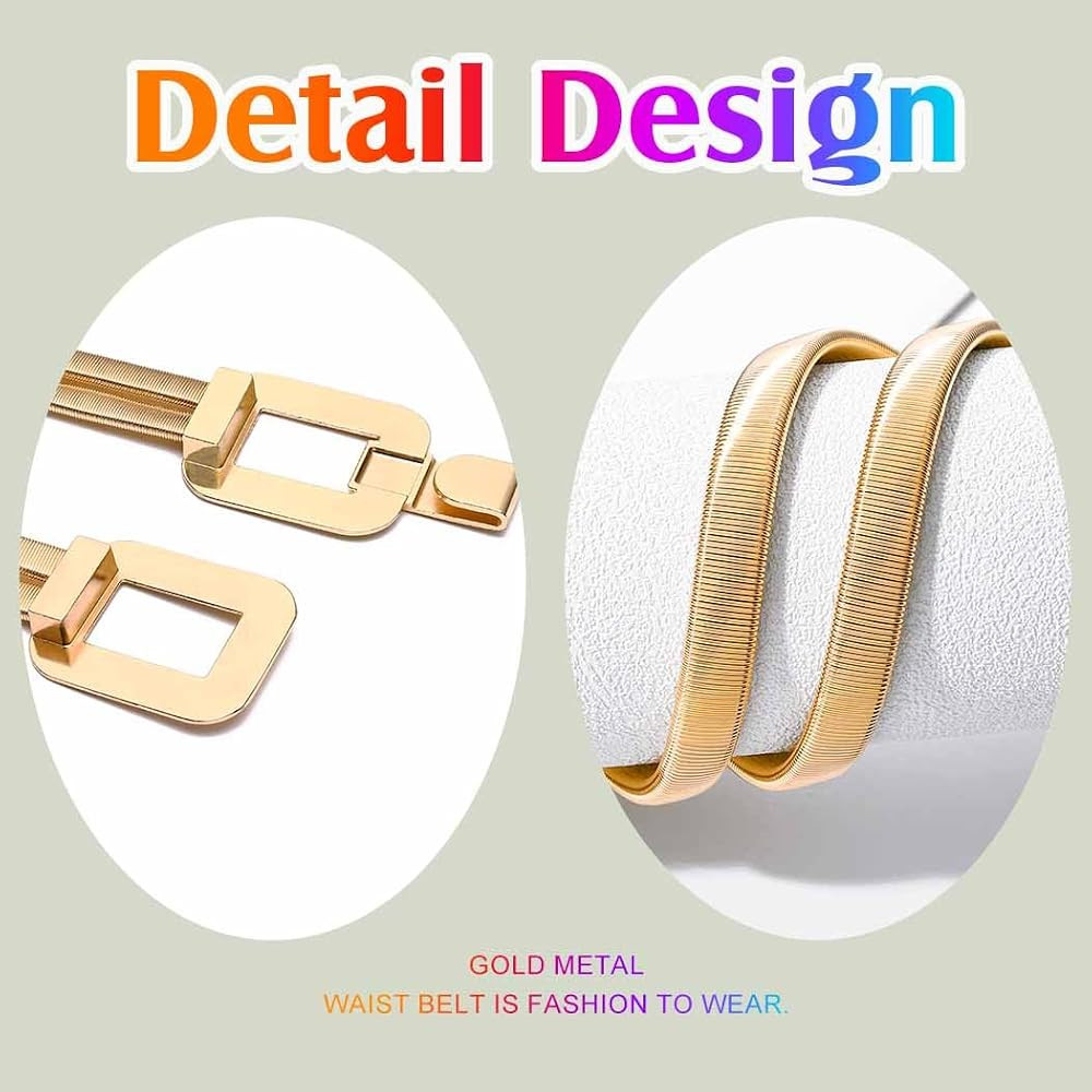Gold Elastic Belt Metallic Thin Waist Belts for Women Dress | Amazon (US)