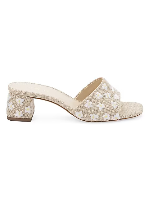 Brigitte Flower-Embroidered Linen Mules | Saks Fifth Avenue