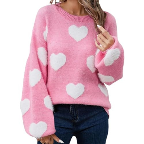 valentines outfits for women Valentines Sweater Women 2026 Heart Printed Soft Knit Sweaters, for Every Day Wear, Cozy and Stylish XX-Large Pink | Amazon (US)