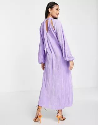 ASOS DESIGN plisse high neck maxi dress in lilac | ASOS (Global)