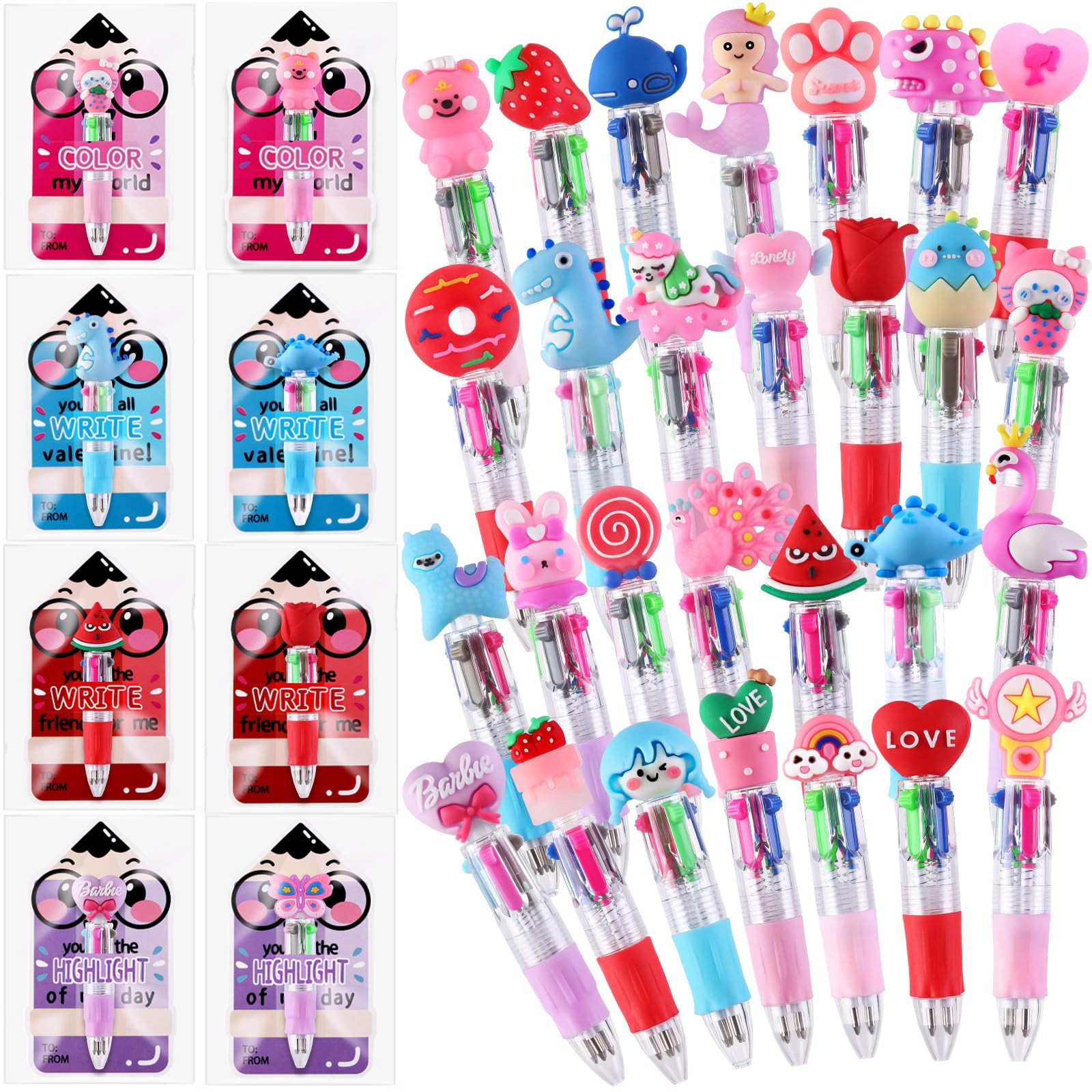 30 Pack Valentines Fun Pens with Cards 0.7mm Cute Animal Multicolor Ballpoint Pens Retractable 4 ... | Amazon (US)