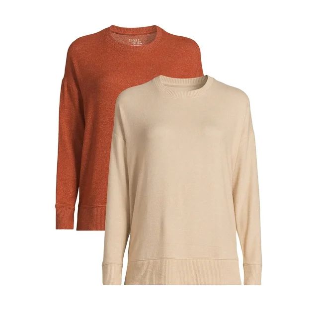 Time and Tru Women's Hacci Knit Pullover Sweatshirt with Long-Sleeves, 2-Pack | Walmart (US)