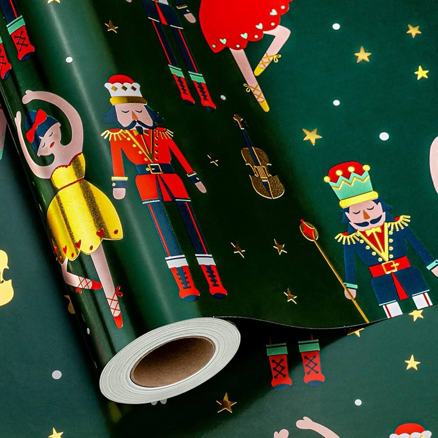 MAYPLUSS Christmas Wrapping Paper Jumbo Roll - 30 Inch X 100 Feet - Vintage Metallic Foil Green a... | Amazon (US)