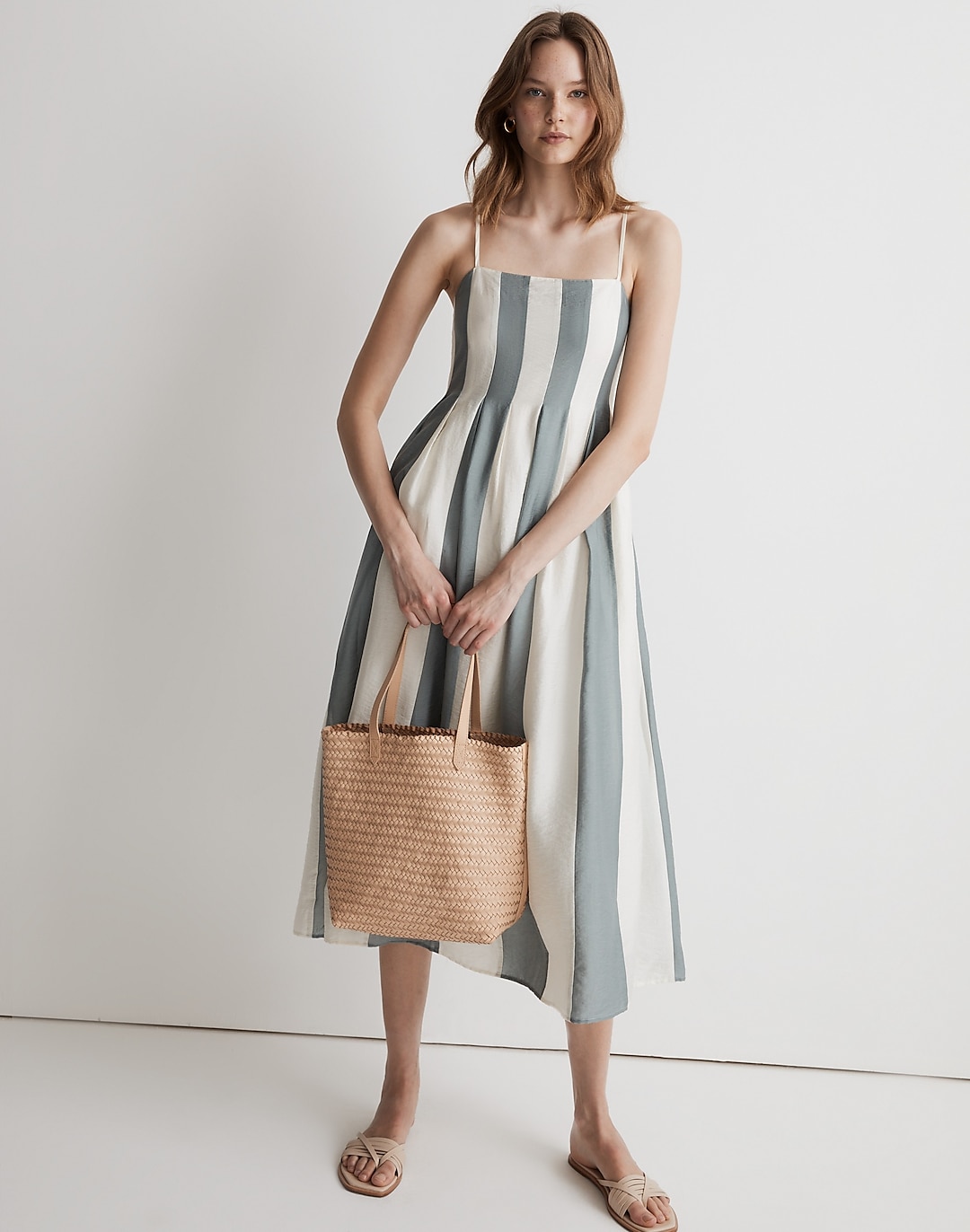Pleated Midi Dress in Stripe | Madewell