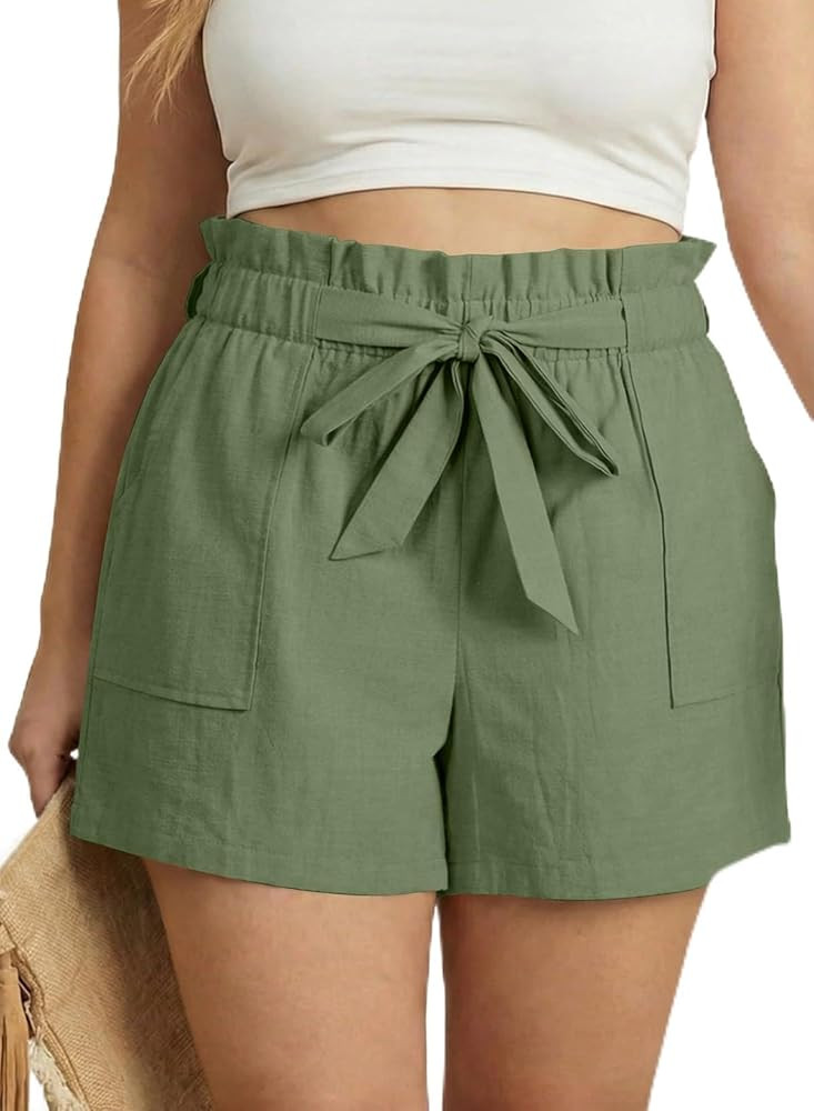 Eytino Women's Plus Size Paperbag Waist Shorts High Rise Casual Summer Bottoms with Pockets(1X-5X... | Amazon (US)