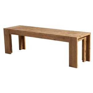 Benjara 58" Contemporary Solid Acacia Wood Bench with Bracket Legs in Brown | Cymax