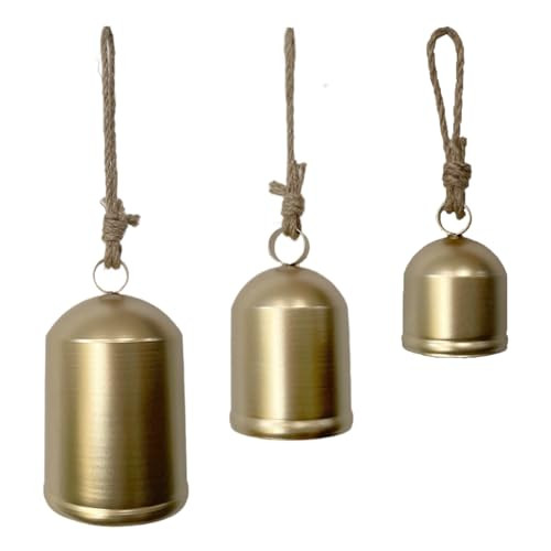 Brass Cow Country Style Rustic Metal Hanging Giant Cow Bells Decor Set of 3 Christmas Decorative Cow Bells on Jute Rope | Amazon (US)