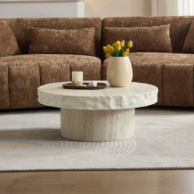ModernLuxe 31.69" Textural Coffee Table, Modern Round Side Table Accent Table with Mars Rock Pattern, No Assembly Required, Beige | Target