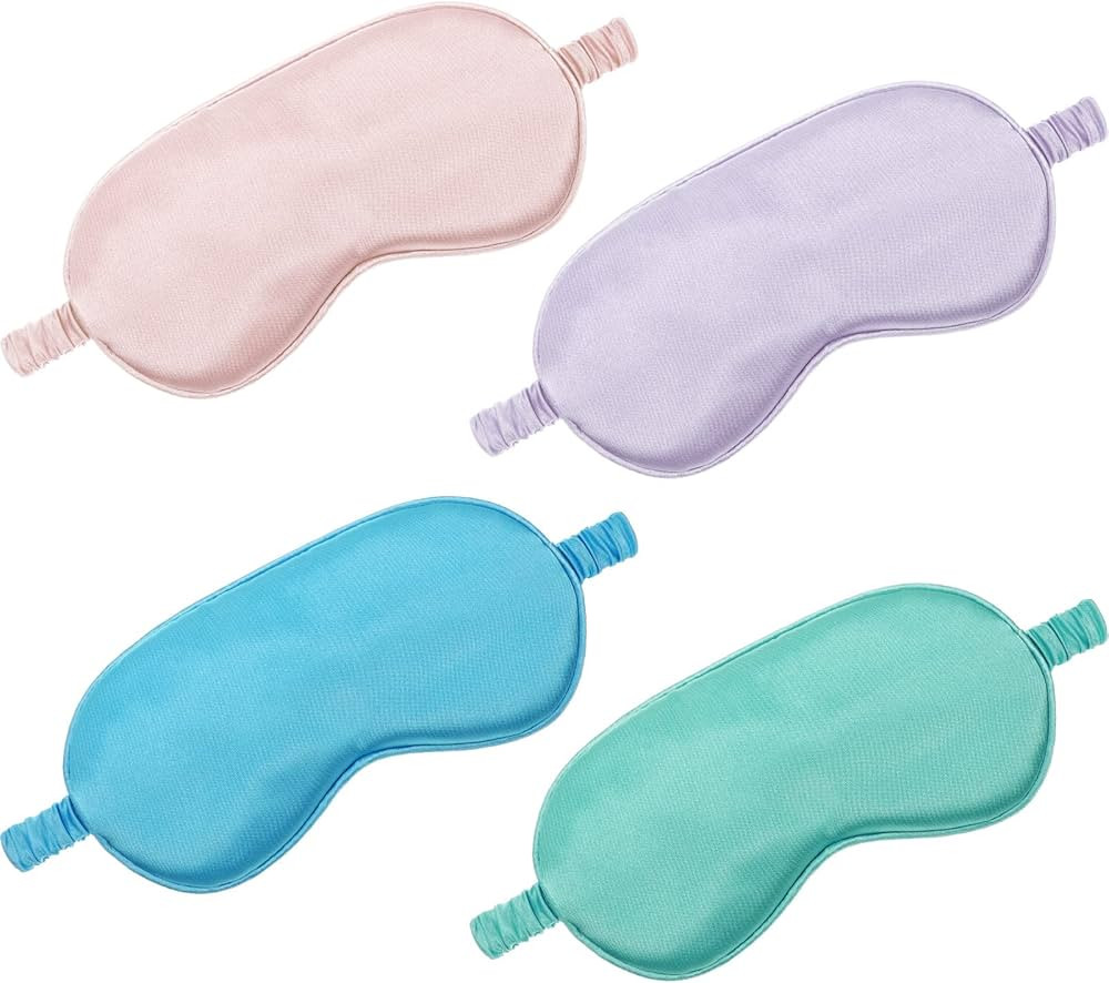4 Pcs Silk Sleep Mask Smooth Soft Eye Mask with Ear Plugs with Adjustable Strap Satin Sleep Shadi... | Amazon (US)