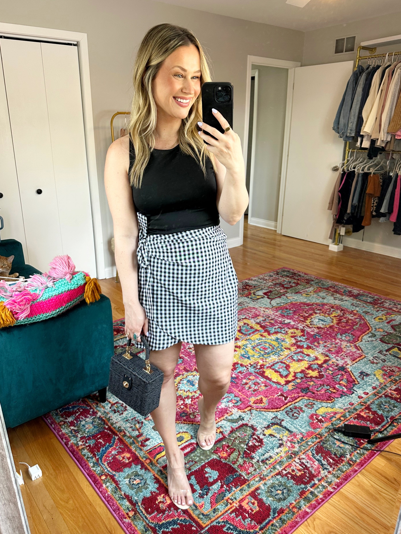 Summer outfit idea from amazon / wrap skirt, cropped top, clear sandals and wicker purse #summeroutfit #amazonfashion 

#LTKshoecrush #LTKunder50 #LTKitbag