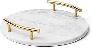 White Marble Tray with Gold Handles - Marble Perfume Tray for Vanity - Round Decorative Tray (Rou... | Amazon (US)