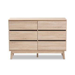Baxton Studio Miren 6-Drawer Oak Brown and Dark Gray Dresser (33.3 in. x 47.3 in. x 16.7 in.)-148... | The Home Depot