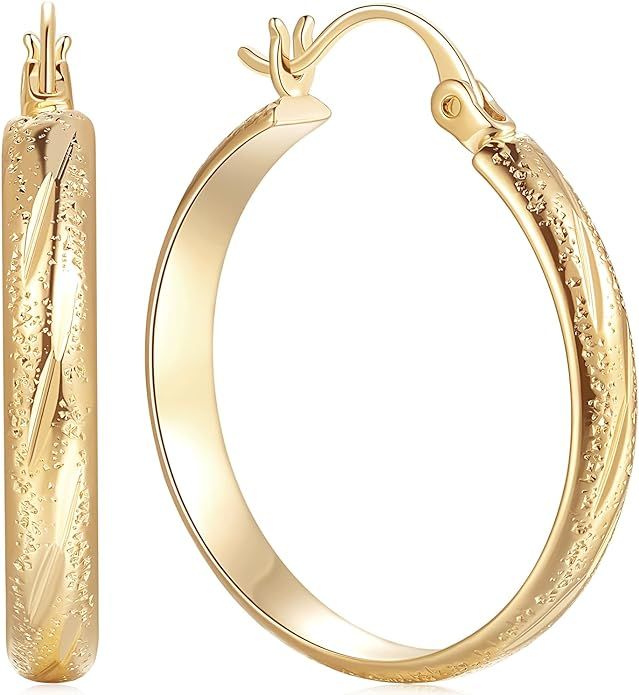 DZCYAN 14K Gold Hoop Earrings for Women, Large Gold Hoop Earrings 14K Gold Earrings for Women Tre... | Amazon (US)