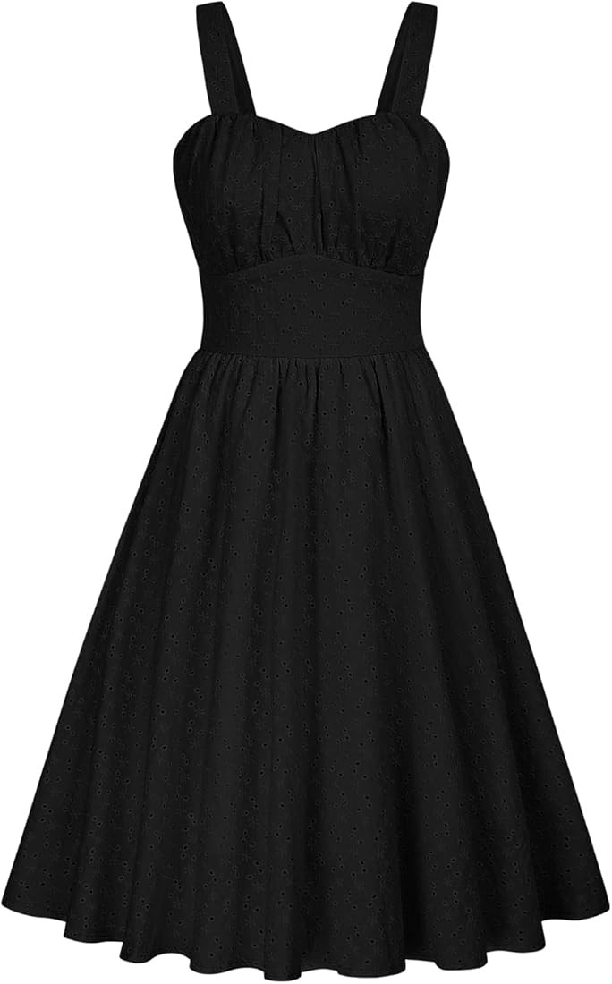 Belle Poque Women's Vintage Sleeveless Solid Ruched Summer Cotton Embroidery Cute A-Line Flowy Sw... | Amazon (US)