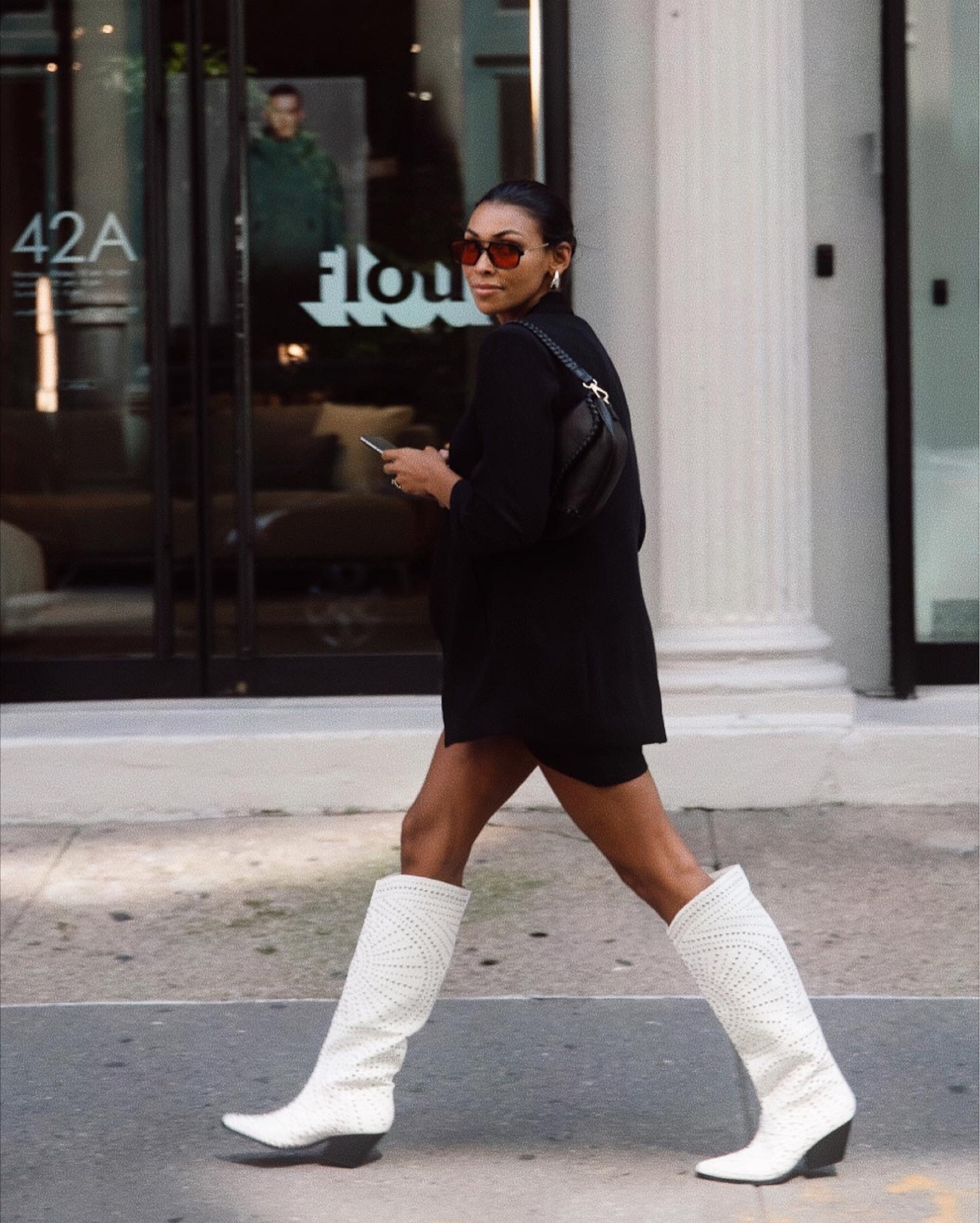 Fall outfit, boots outfit, white boots, blazer, faux leather 

#LTKstyletip #LTKunder100 #LTKshoecrush