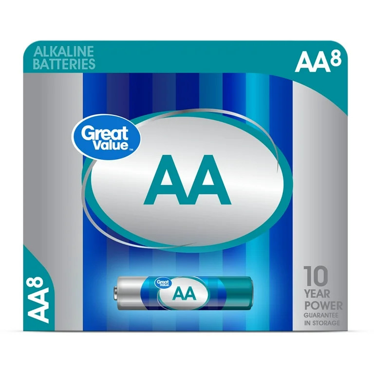 Great Value Alkaline AA Batteries, 8 Count (Plastic Free Packaging) | Walmart (US)