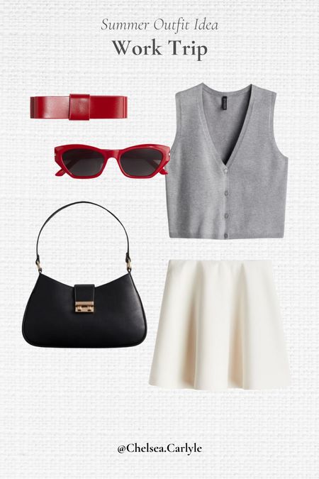 What to wear for a summer work trip ❤️ I love this little grey sweater vest - it’s lightweight for summer and so versatile.

Add a pop of color with accessories.

| work wear | workwear | office | work outfit | skirt | sunglasses |



#LTKItBag #LTKFindsUnder50 #LTKWorkwear