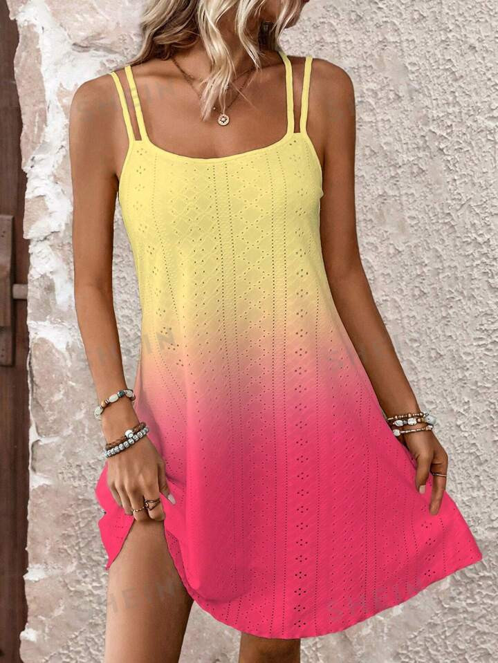 SHEIN VCAY Hollow Out Knitted Gradient A-Line Cami Dress | SHEIN