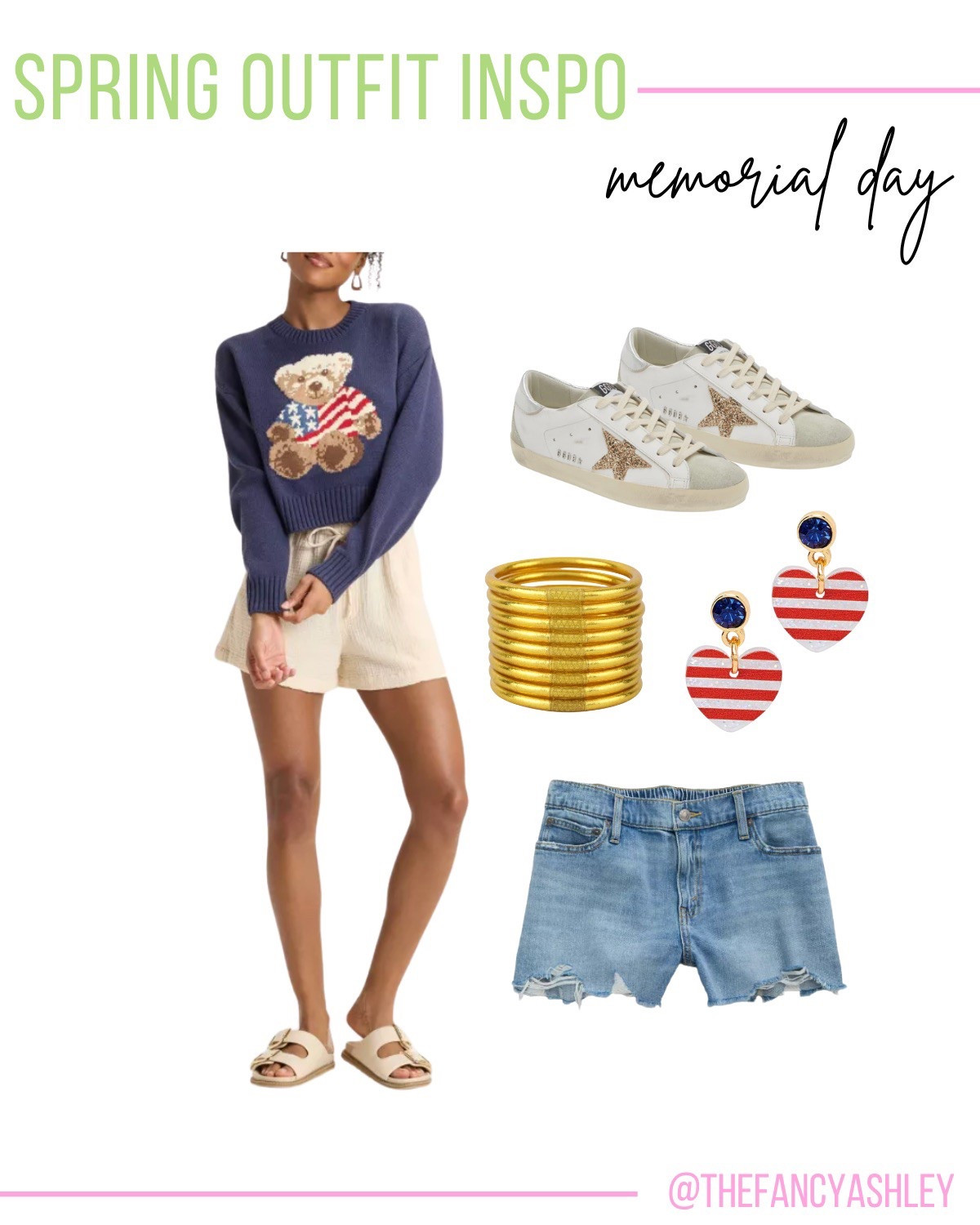 Love this classic Memorial Day weekend look—this darling Target Americana sweater is BBQ perfection. Paired it with denim shorts, my go-to Golden Goose sneaks, stacks of bracelets, and the cutest American flag heart earrings. Totally obsessed!

#LTKParties #LTKStyleTip #LTKSeasonal
