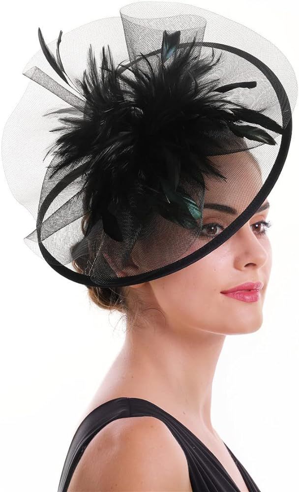SAFERIN Women's Fascinators Feathers Tea Party Hat Veil Headband with Hair Clip for Cocktail Chur... | Amazon (US)
