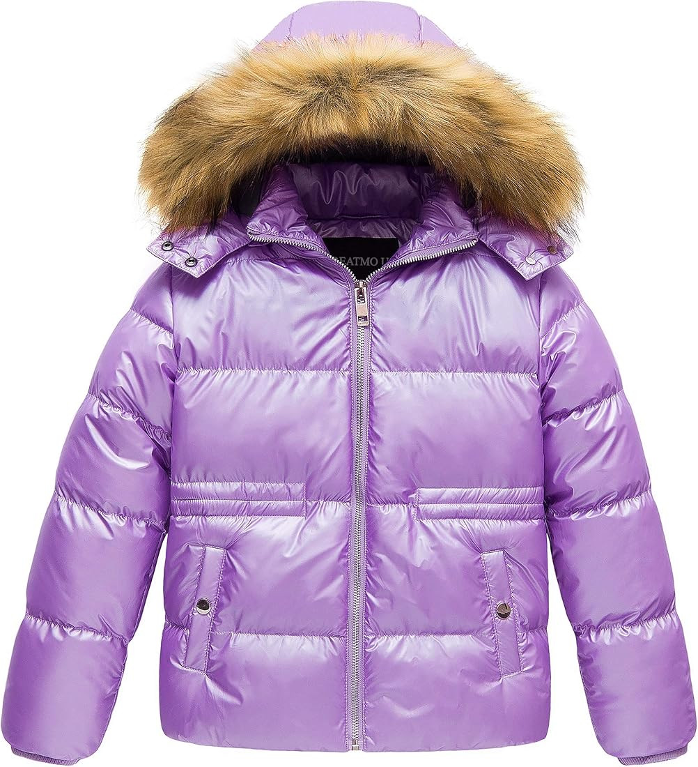 CREATMO US Girl's Kids Metallic Shiny Jacket with Detachable Fur Collar Warmth Winter Outerwear | Amazon (US)