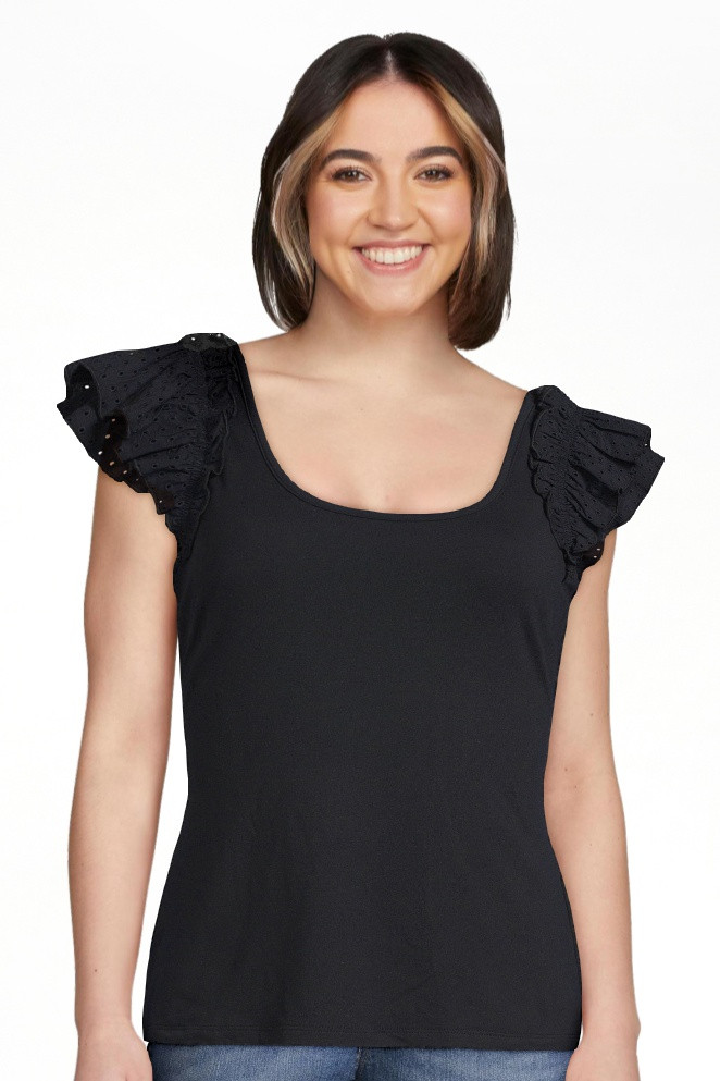 Sofia Jeans Women's Short Sleeve Shirt with Ruffled Eyelet Sleeves | Walmart (US)