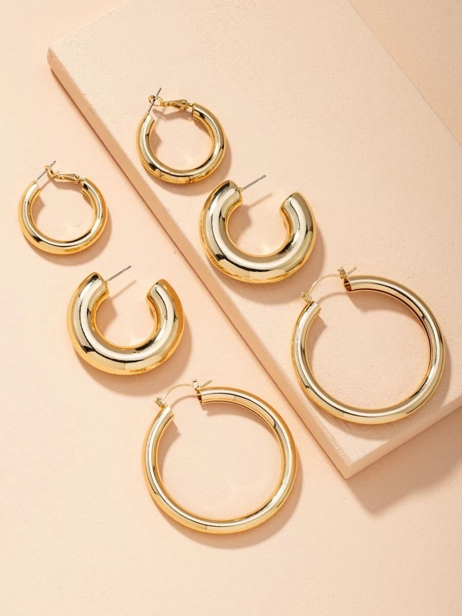 3pairs Chunky Hoop Earrings | SHEIN