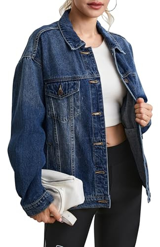 Cantonwalker Jean Jacket Women Leopard Plus Oversized Jean Denim Jacket 003 (Blue Washed, M)… | Amazon (US)