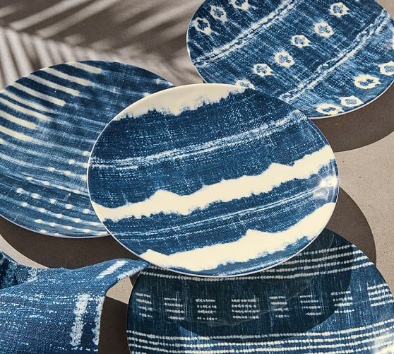 Shibori Melamine Salad Plates, Mixed, Set of 4 | Pottery Barn US