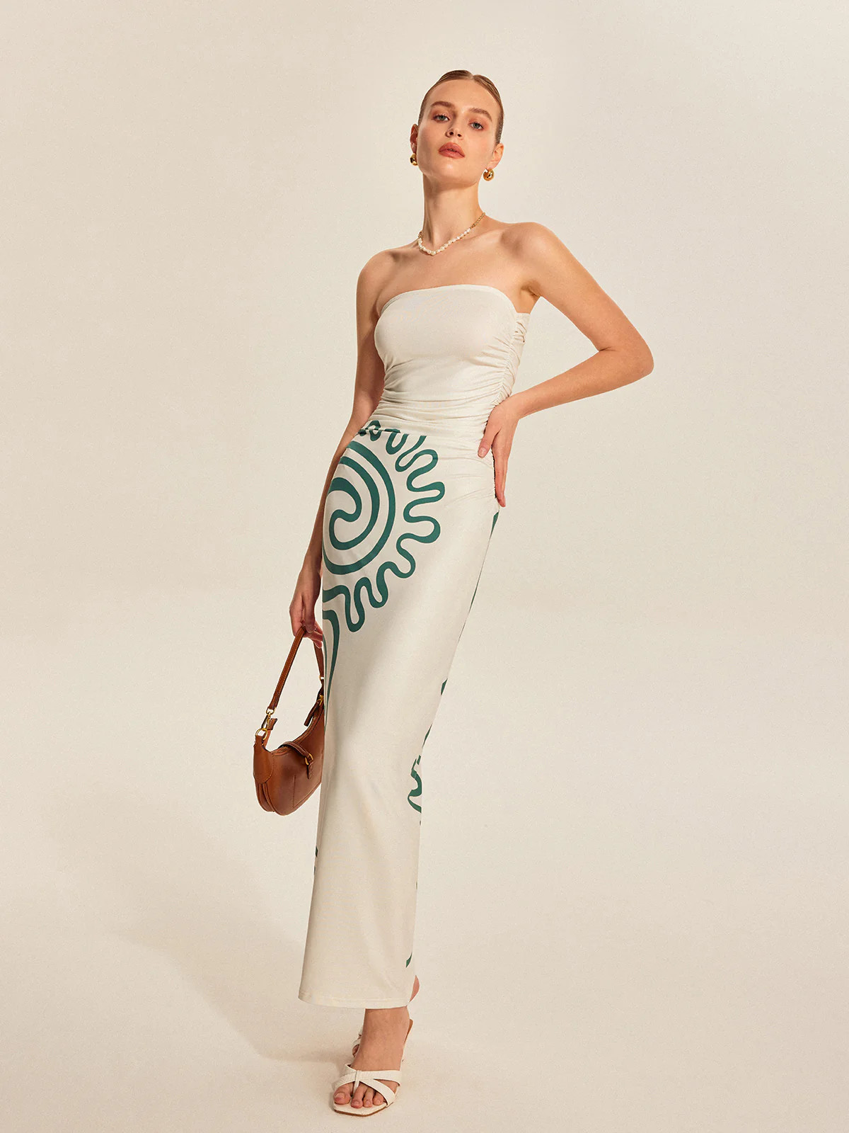 Strapless Ruched Print Dress | Commense