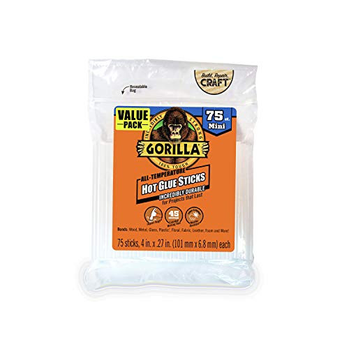 Gorilla Hot Glue Sticks, Clear Glue, Mini Size 4" Long x 0.27" Diameter, 75 Count (Pack of 1) - Safe for All Temperatures with Extended Working Time | Amazon (US)