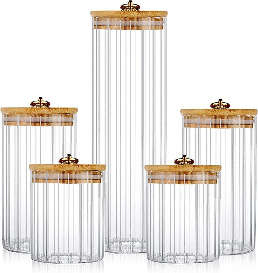 FANTESTICRYAN Glass Storage Jars Set of 5, Decorative Coffee Bar Container with Airtight Bamboo L... | Amazon (US)