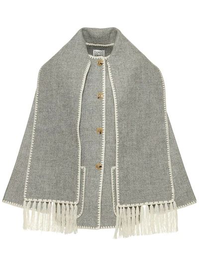 Toteme - Embroidered wool blend jacket w/scarf - Grey | Luisaviaroma | Luisaviaroma