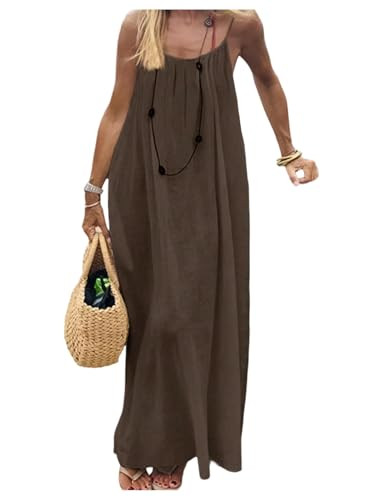 SHENHE Women's Open Back Spaghetti Strap Beach Maxi Dress Loose Flowy Vacation Sundress Black Lar... | Amazon (US)