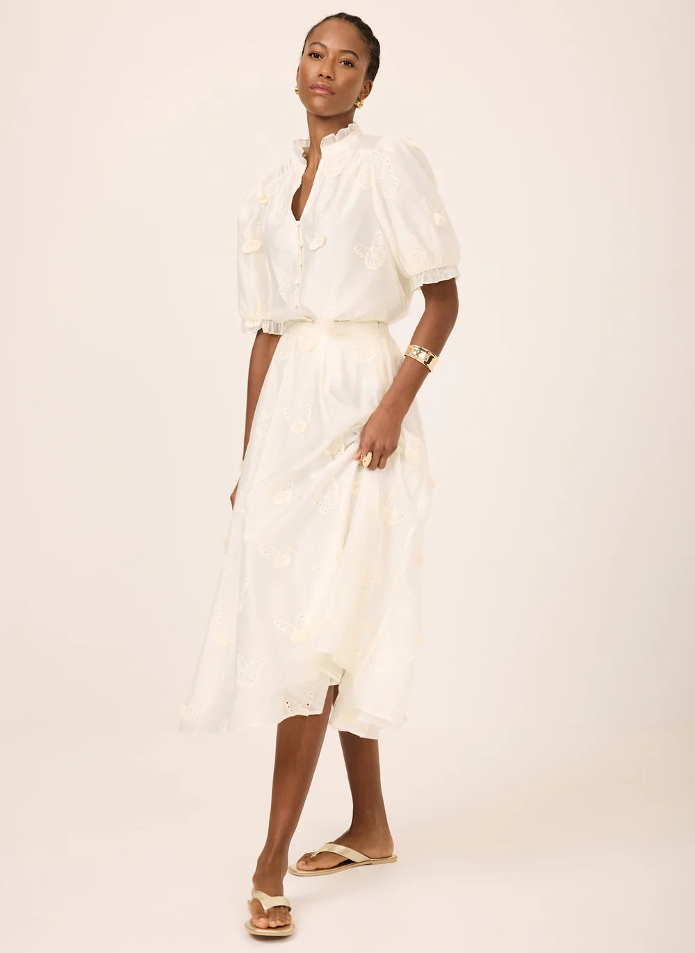 White Embroidered Butterfly Detail Midi Skirt | Mint Velvet