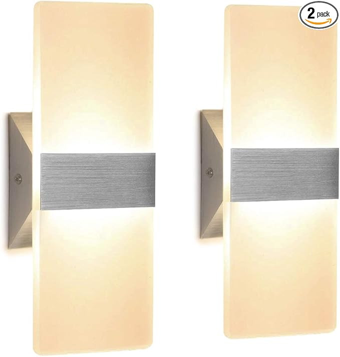 Modern Wall Sconce 12W, Set of 2 LED Wall Lamp Warm White, Acrylic Material Hardwired Wall Mounte... | Amazon (US)