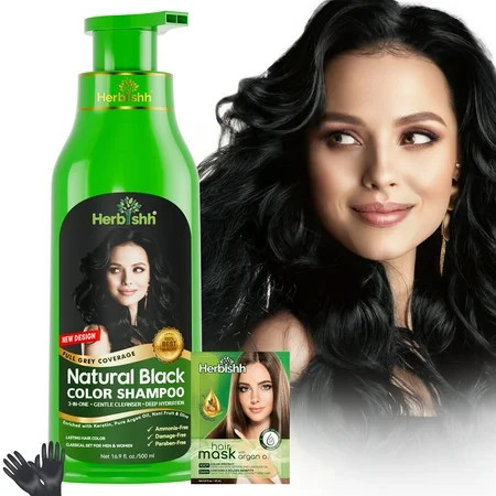 Herbishh Black Color Shampoo for Gray Hair Permanent Men & Women (500 ml) | Walmart (US)