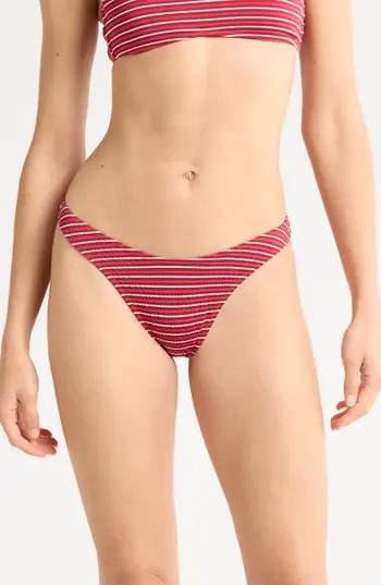 PacSun Emily Stripe High Leg Scoop Bikini Bottoms in Red White Striped at Nordstrom Rack, Size Medium | Nordstrom Rack