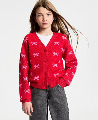 Girls' 5-20 Bow Pattern Long-Sleeve Cardigan, Macy's Exclusive | Macy's