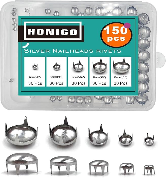 Honigo 150pcs Nailheads Round Dome Studs Rivets Silver Metal Solid Brass 4/6/8/10/12mm 4 Prongs S... | Amazon (US)